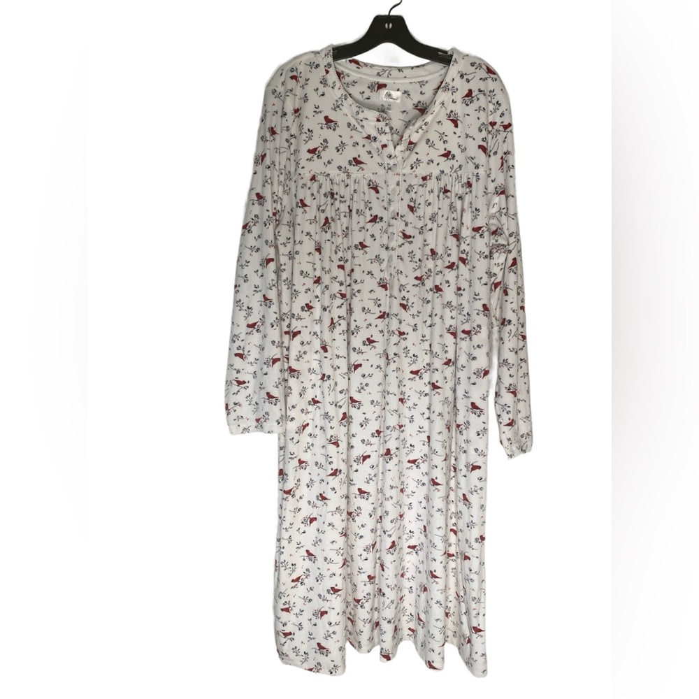 Aria Nightgown 3X White Red Cardinals Extremely Soft Long‎ Sleeve Grannycore - Picture 2 of 9